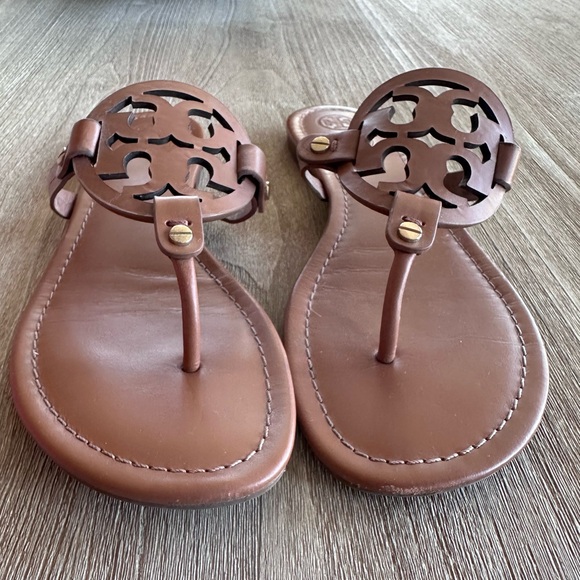 Tory Burch Miller Thong Sandals Slides Vintage Vachetta Tan Brown Leather W 10.5 - Picture 4 of 16